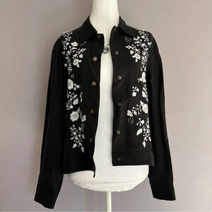 Via Seta Black Silk-Linen
Embroidered Jacket - Size 12